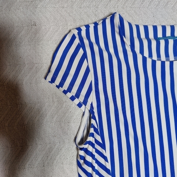 J.McLaughlin Helena Vertical Strip Dress Blue White Women's Size M Catalina - Picture 4 of 9